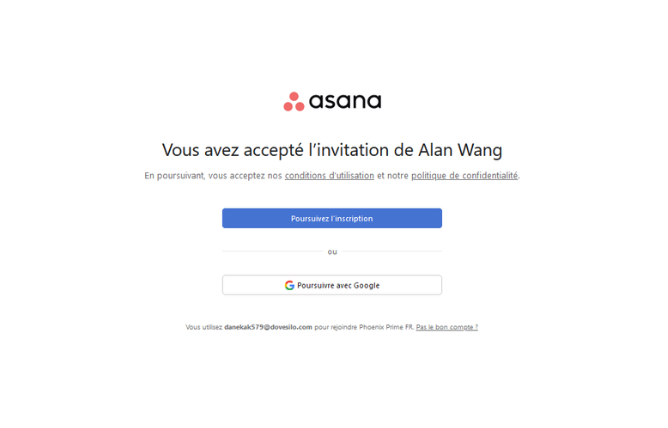 Cas 2 : étape #4 Première connexion à Asana