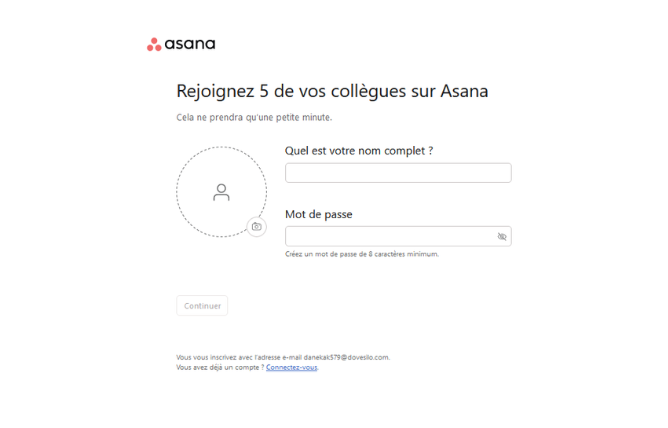 Cas 2 : étape #5 Première connexion à Asana