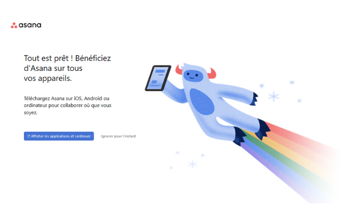 Cas 2 : étape #6 Première connexion à Asana