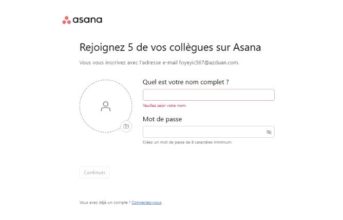 Cas 1 : étape #5 Première connexion à Asana