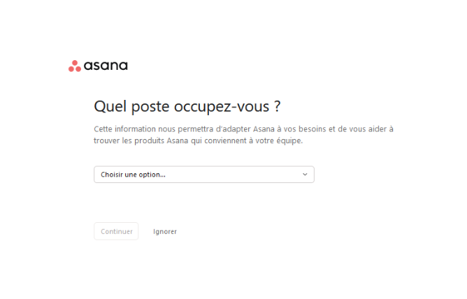 Cas 1 : étape #6 Première connexion à Asana