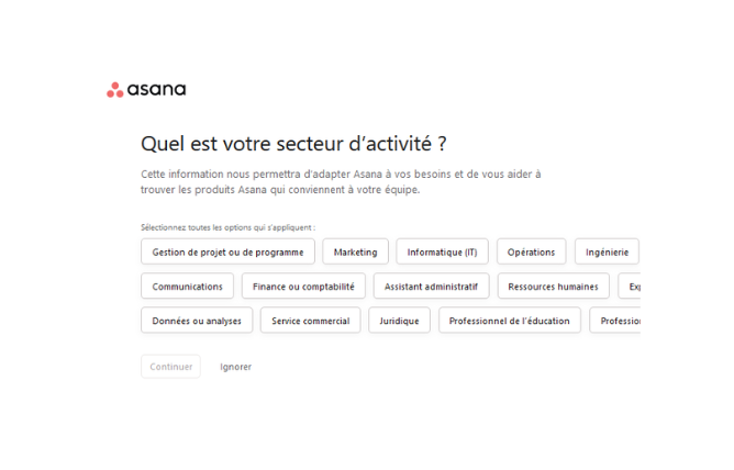 Cas 1 : étape #7 Première connexion à Asana