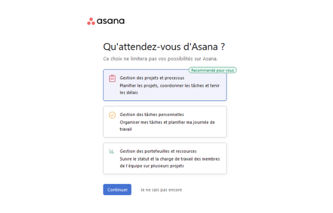 Cas 1 : étape #8 Première connexion à Asana