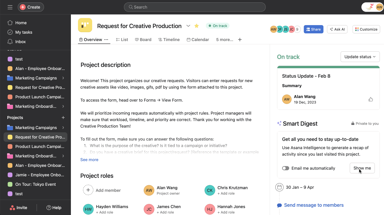 Asana smart digests