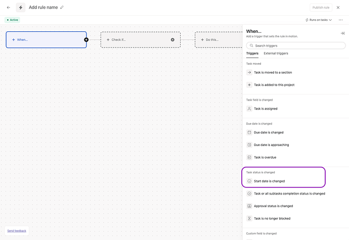 Asana trigger start date